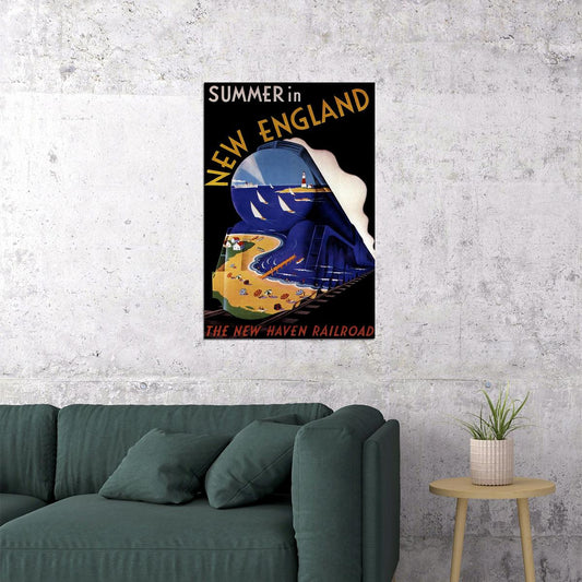 Summer In New England With Railroad Train Travel Poster Wall Art Print Home Wall Decor - xonomax