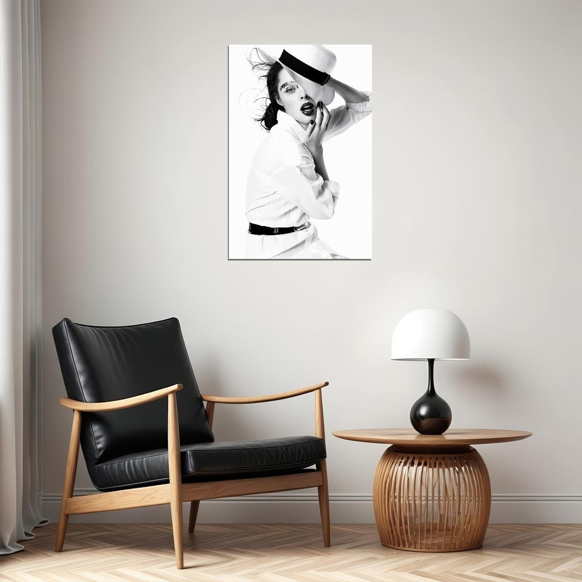 Woman In A White Hat Fashion Poster Wall Art Print Home Wall Decor - xonomax