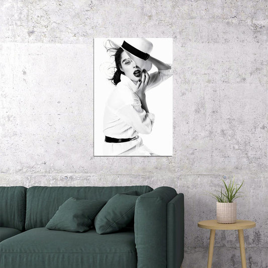 Woman In A White Hat Fashion Poster Wall Art Print Home Wall Decor - xonomax