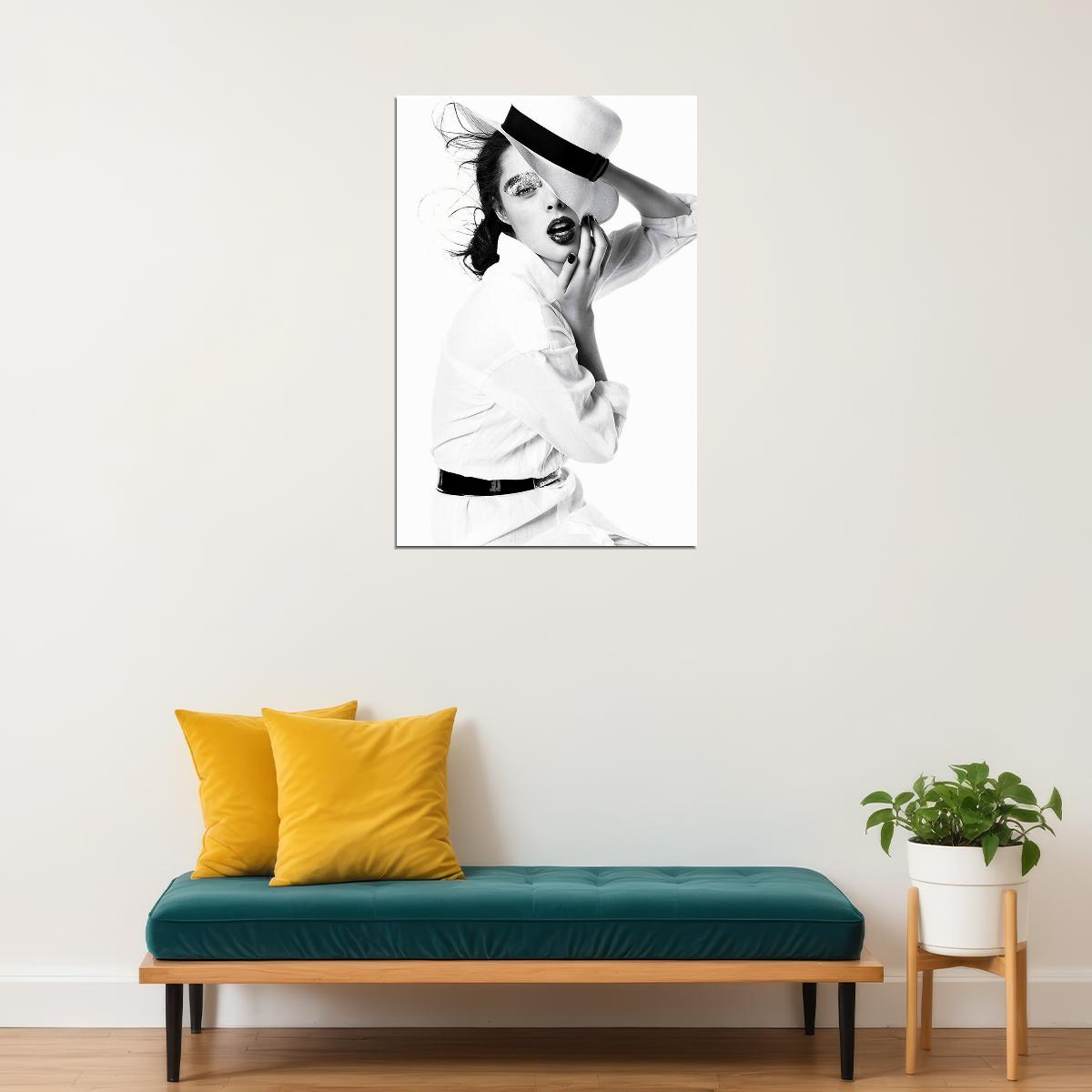 Woman In A White Hat Fashion Poster Wall Art Print Home Wall Decor - xonomax