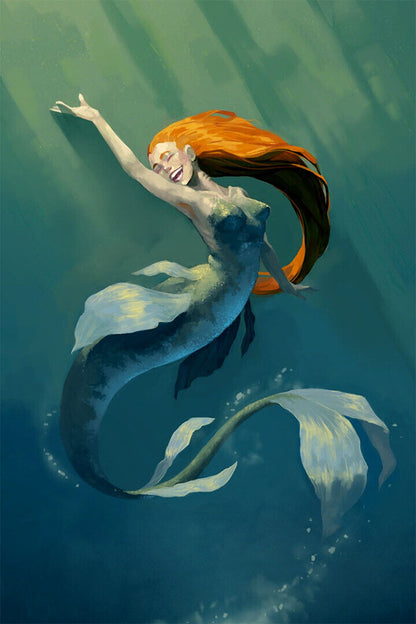 Mermaid Laughing In The Sea Drawing Poster Wall Art Print Home Wall Decor - xonomax