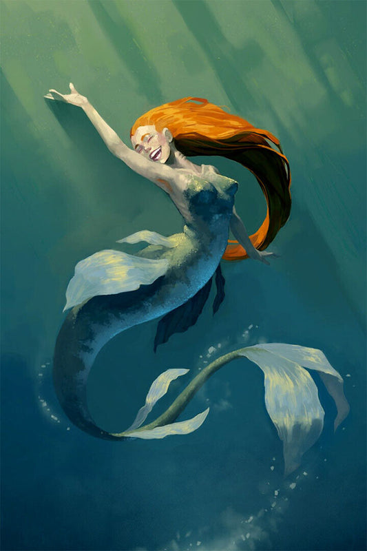 Mermaid Laughing In The Sea Drawing Poster Wall Art Print Home Wall Decor - xonomax