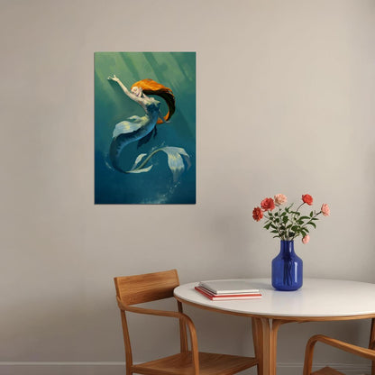 Mermaid Laughing In The Sea Drawing Poster Wall Art Print Home Wall Decor - xonomax