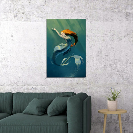 Mermaid Laughing In The Sea Drawing Poster Wall Art Print Home Wall Decor - xonomax