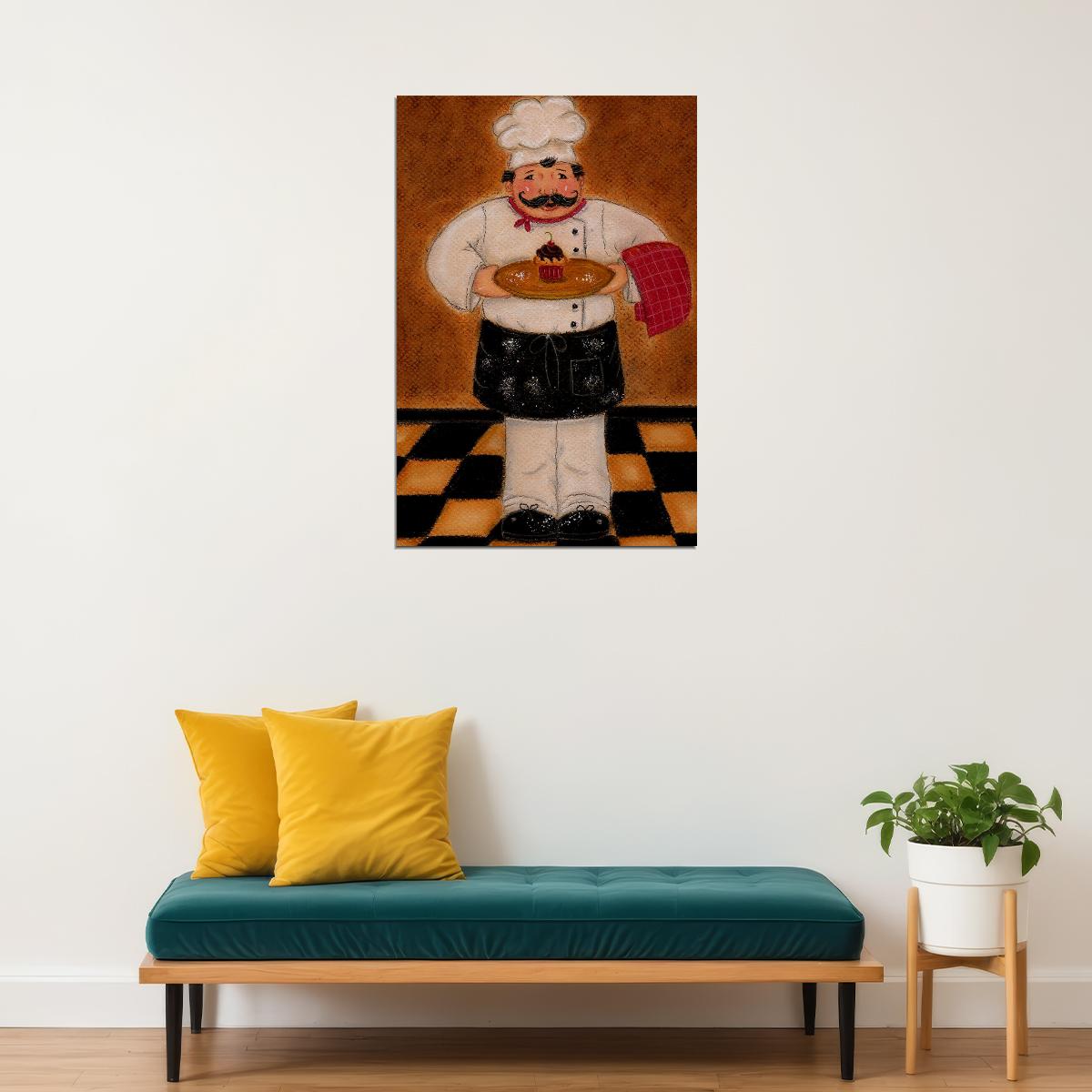 French Cook Kitchen Fat Chef Dancing Poster Wall Art Print Home Wall Decor - xonomax