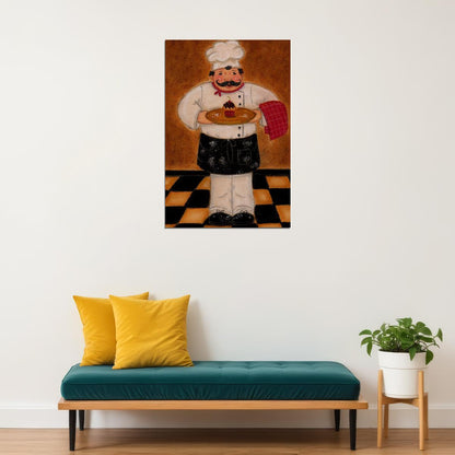 French Cook Kitchen Fat Chef Dancing Poster Wall Art Print Home Wall Decor - xonomax