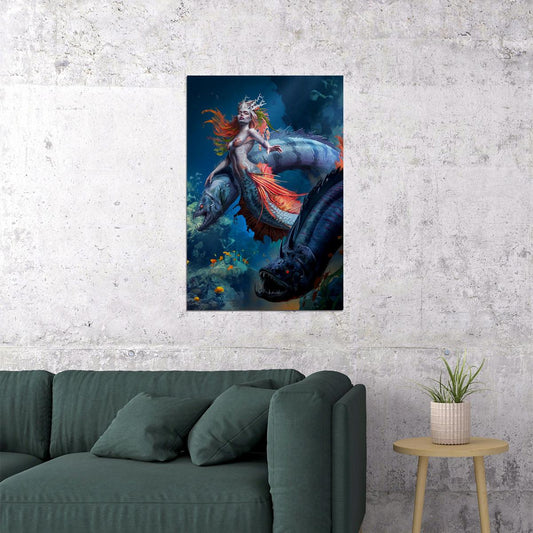 Mermaid In The Sea Girl Design Poster Wall Art Print Home Wall Decor - xonomax