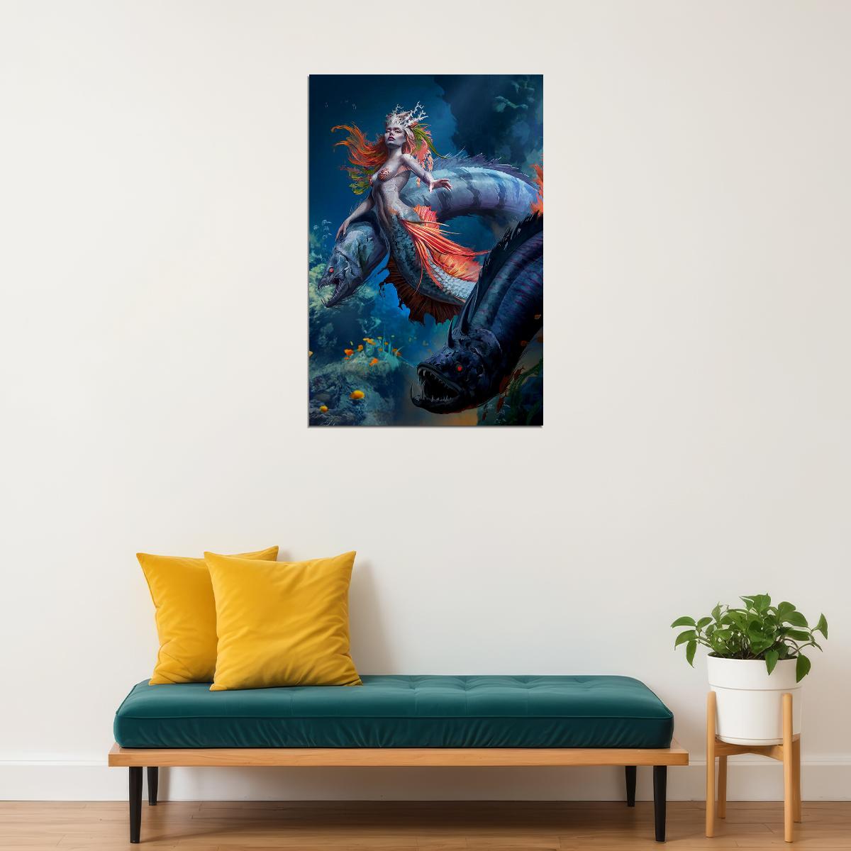 Mermaid In The Sea Girl Design Poster Wall Art Print Home Wall Decor - xonomax