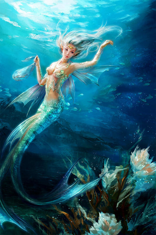 Mermaid In The Sea Design Girl Poster Wall Art Print Home Wall Decor - xonomax