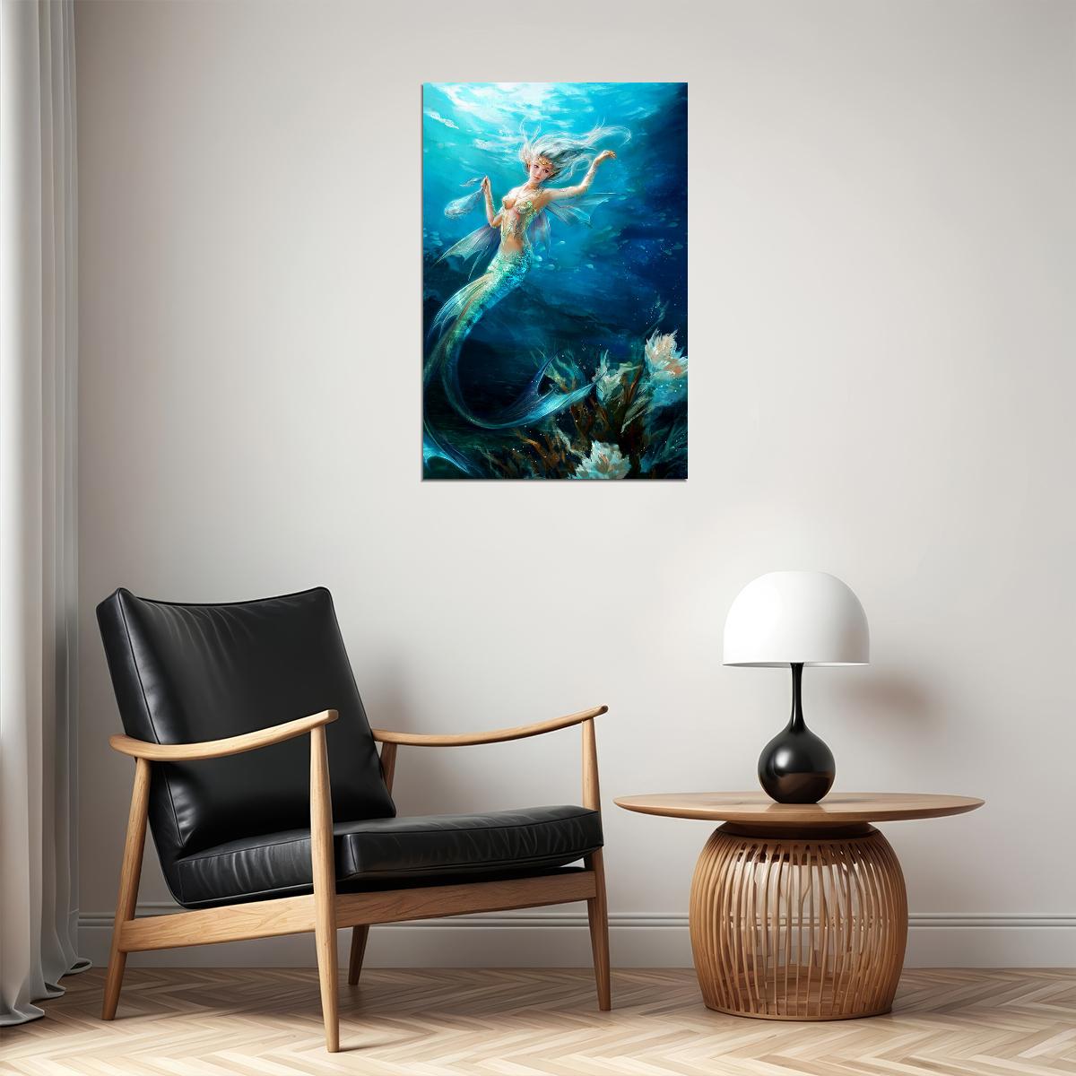 Mermaid In The Sea Design Girl Poster Wall Art Print Home Wall Decor - xonomax