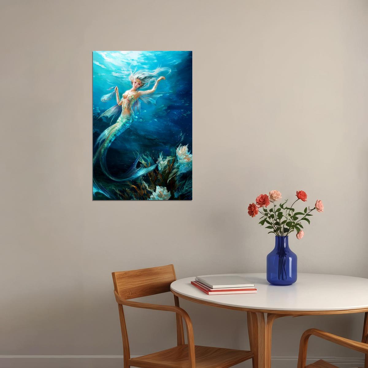 Mermaid In The Sea Design Girl Poster Wall Art Print Home Wall Decor - xonomax