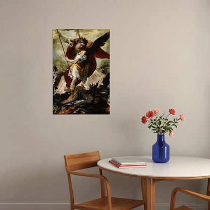 St Michael Psychedelic Illustration Slaying The Devil Poster Wall Art Print Home Wall Decor - xonomax