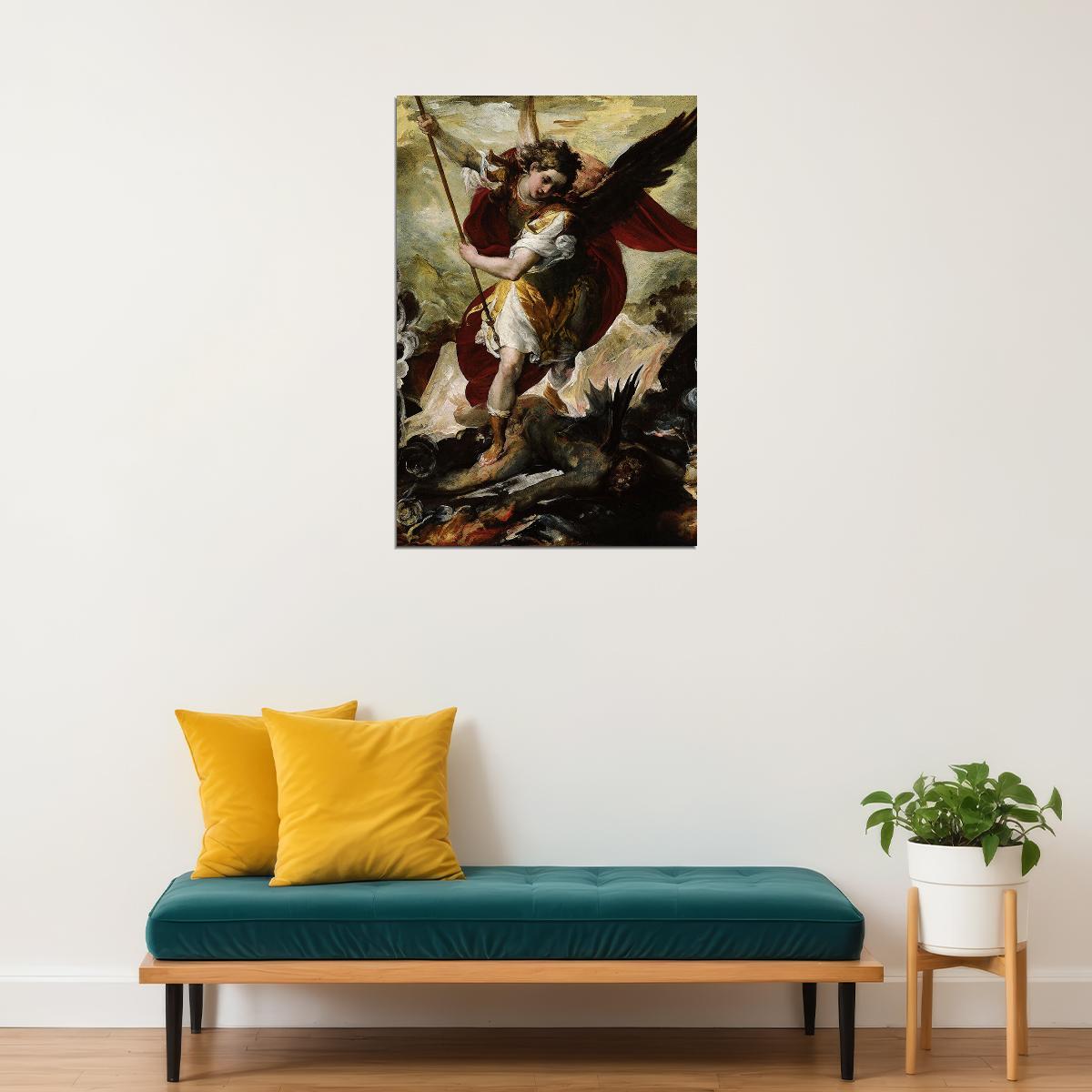 St Michael Psychedelic Illustration Slaying The Devil Poster Wall Art Print Home Wall Decor - xonomax