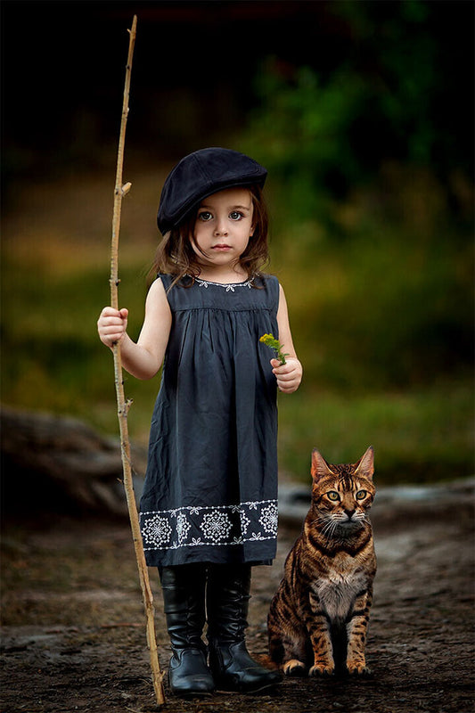 Child Girl Walking Her Cat Photo 1940's Poster Wall Art Print Home Wall Decor - xonomax
