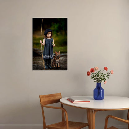 Child Girl Walking Her Cat Photo 1940's Poster Wall Art Print Home Wall Decor - xonomax