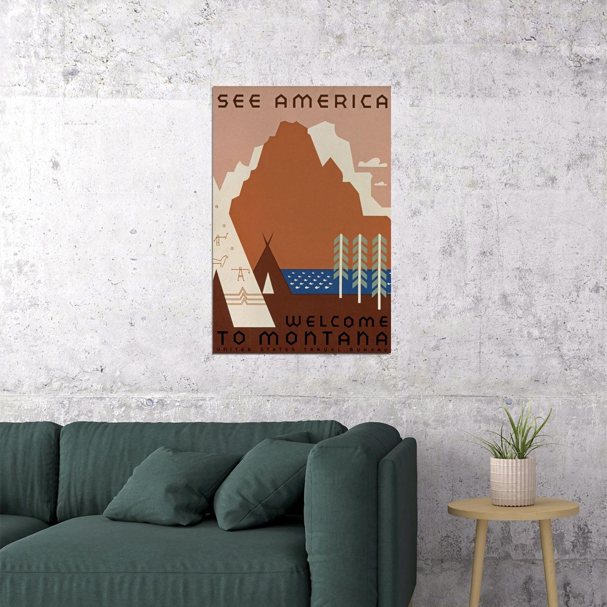 Montana State Travel See America Landscape Poster Wall Art Print Home Wall Decor - xonomax