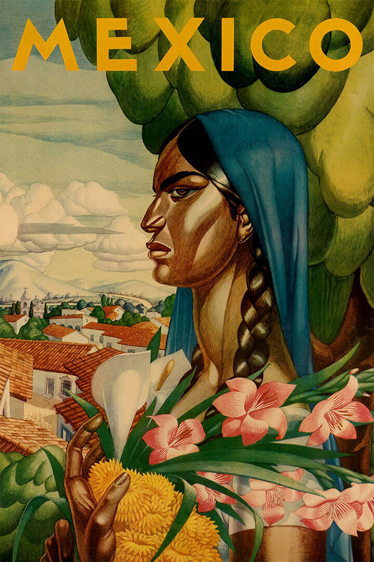 Mexico Travel Lady With A Flower Poster Wall Art Print Home Wall Decor - xonomax