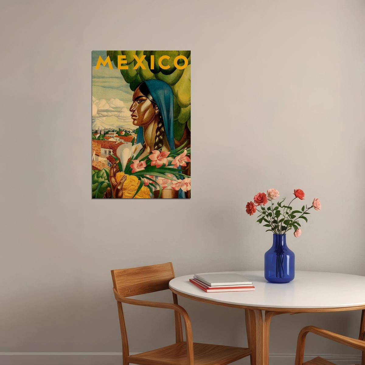 Mexico Travel Lady With A Flower Poster Wall Art Print Home Wall Decor - xonomax