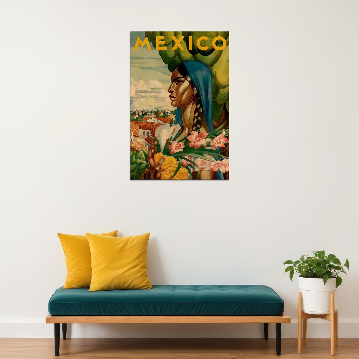 Mexico Travel Lady With A Flower Poster Wall Art Print Home Wall Decor - xonomax
