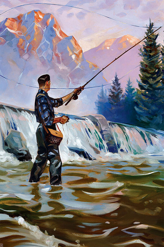 Fishing In Water With Fishing Rod Oil Poster Wall Art Print Home Wall Decor - xonomax