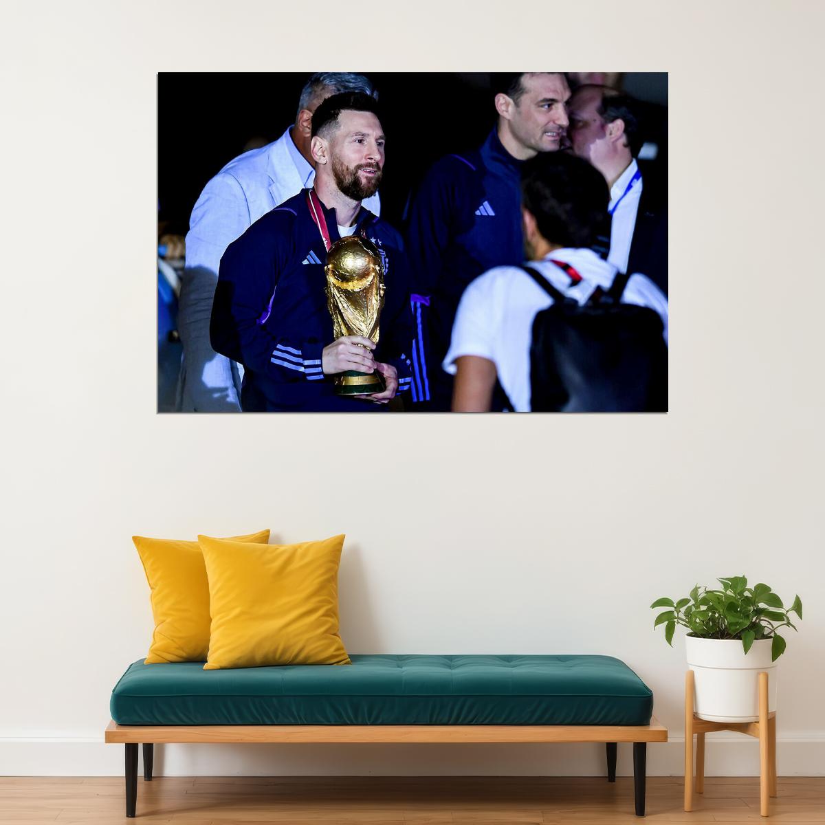 Lionel Messi Argentina World Cup Trophy Poster Wall Art Print Home Wall Decor - xonomax