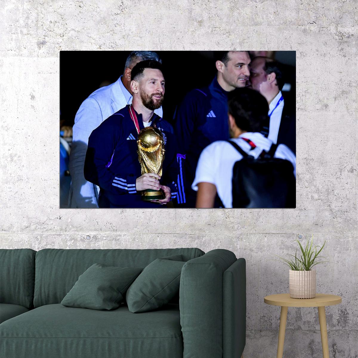 Lionel Messi Argentina World Cup Trophy Poster Wall Art Print Home Wall Decor - xonomax