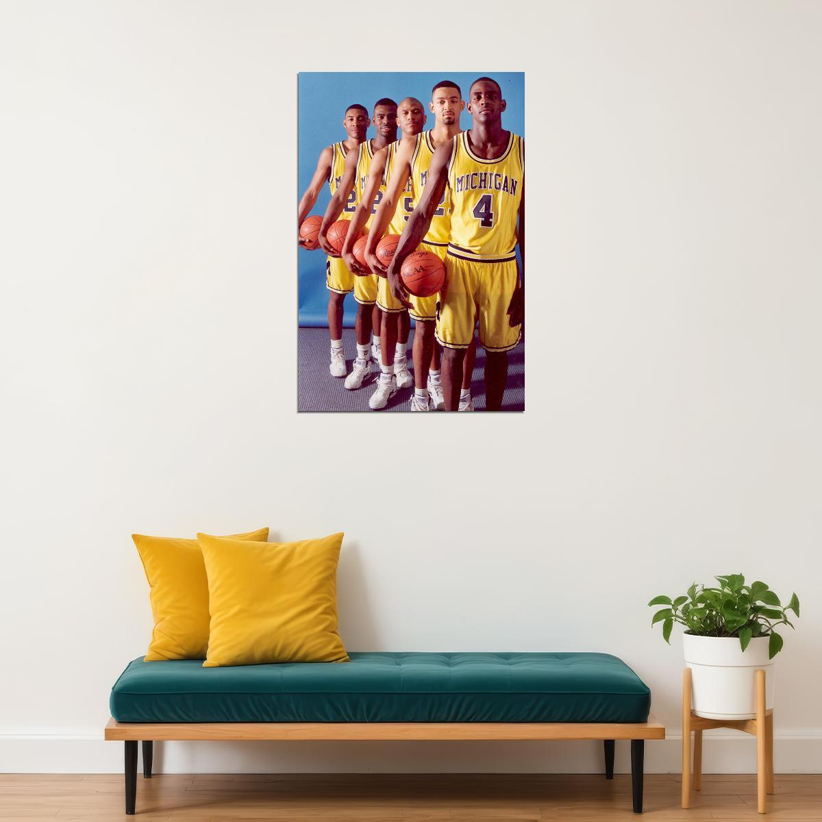 Michigan Fab Five Basketball Team Stars Poster Wall Art Print Home Wall Decor - xonomax