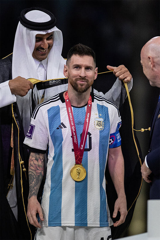 Messi Wearing Cape Trophy Ceremony Argentina Football Soccer Poster Wall Art Print Home Wall Decor - xonomax