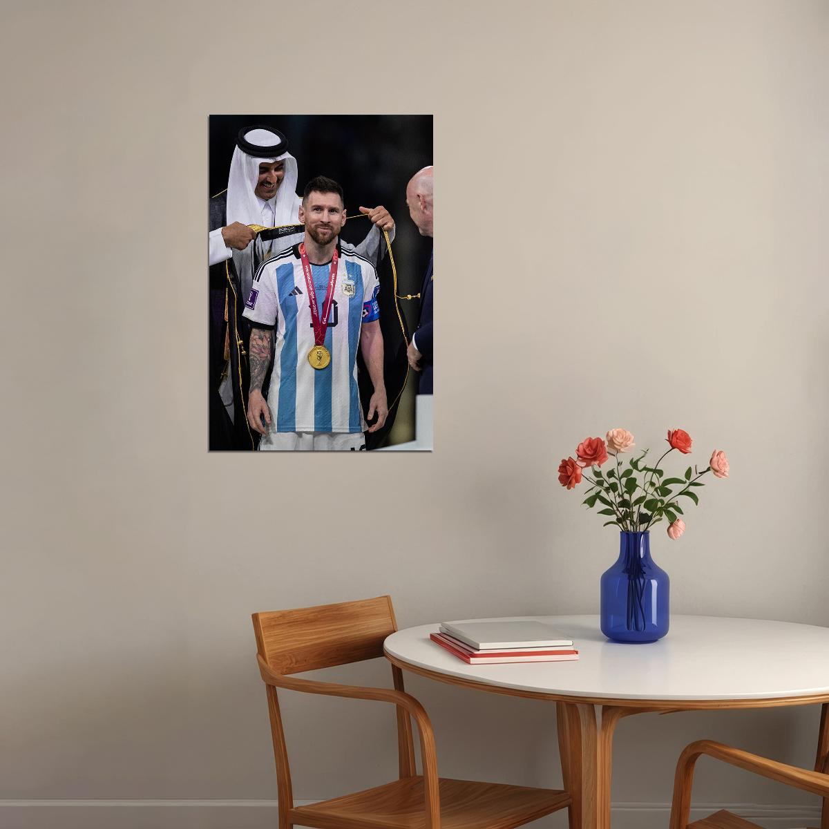 Messi Wearing Cape Trophy Ceremony Argentina Football Soccer Poster Wall Art Print Home Wall Decor - xonomax