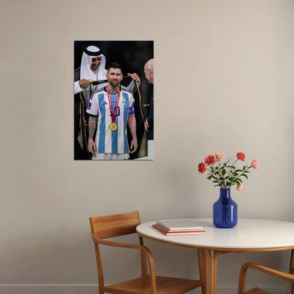 Messi Wearing Cape Trophy Ceremony Argentina Football Soccer Poster Wall Art Print Home Wall Decor - xonomax