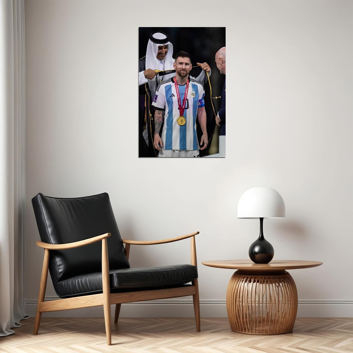 Messi Wearing Cape Trophy Ceremony Argentina Football Soccer Poster Wall Art Print Home Wall Decor - xonomax