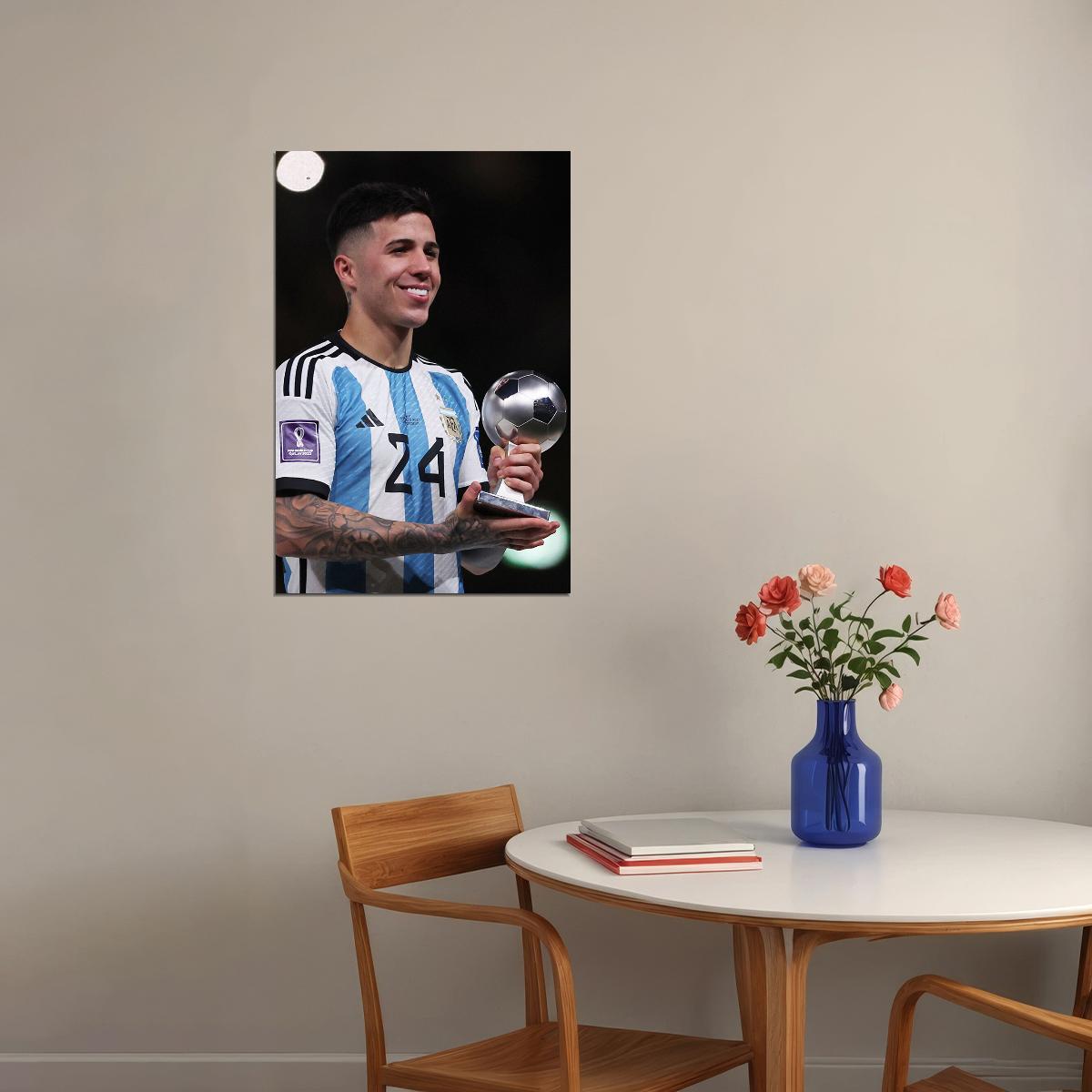 Enzo Fernandez Argentina Football 2022 Best Young Player Soccer Poster Wall Art Print Home Wall Decor - xonomax