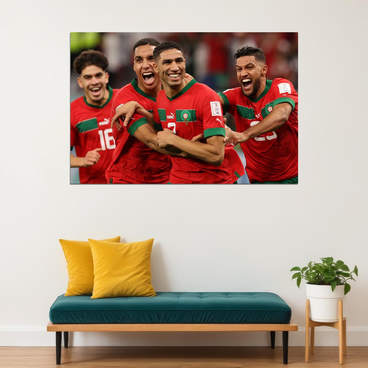 Achraf Hakimi Goal Celebration Morocco World Cup Poster Wall Art Print Home Wall Decor - xonomax