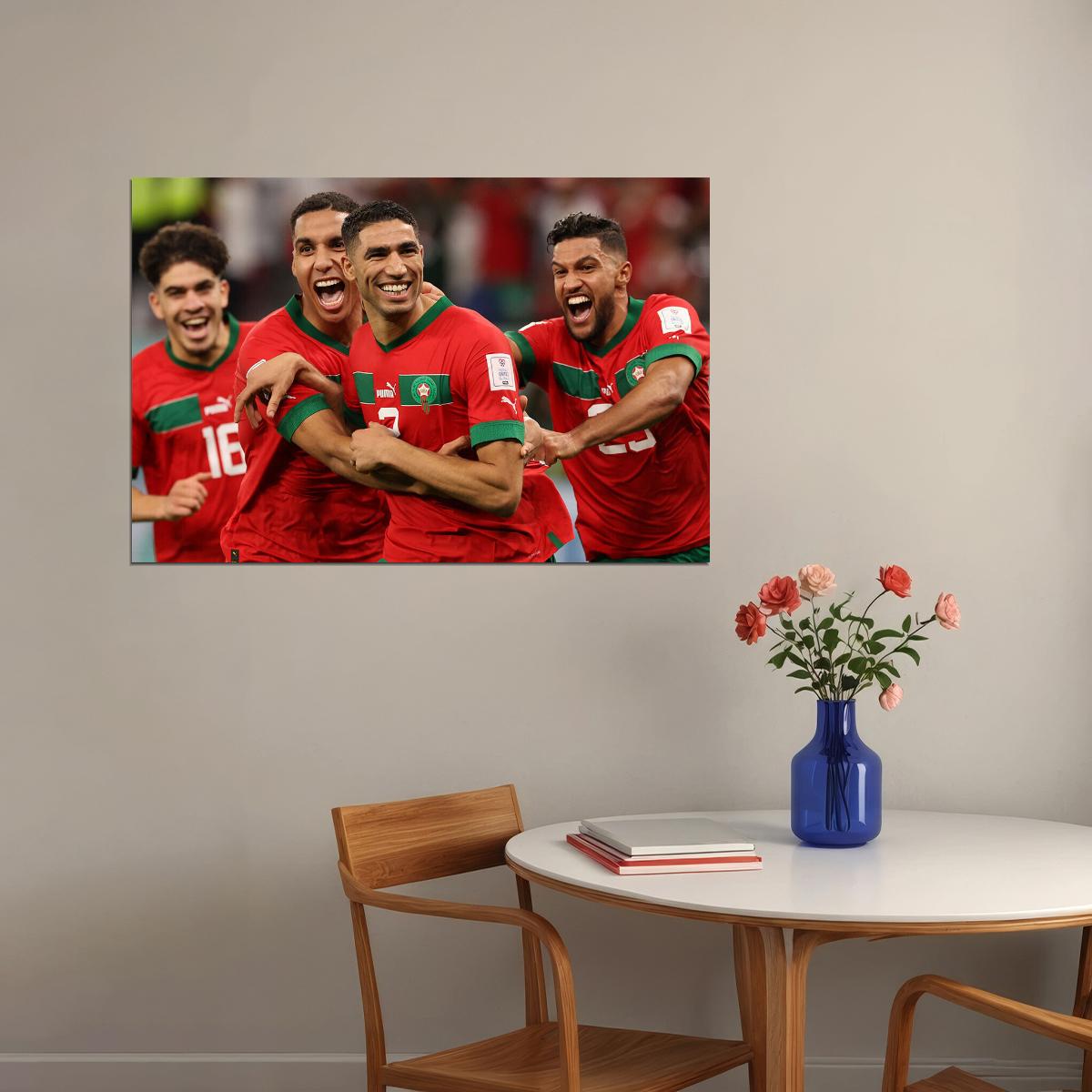 Achraf Hakimi Goal Celebration Morocco World Cup Poster Wall Art Print Home Wall Decor - xonomax