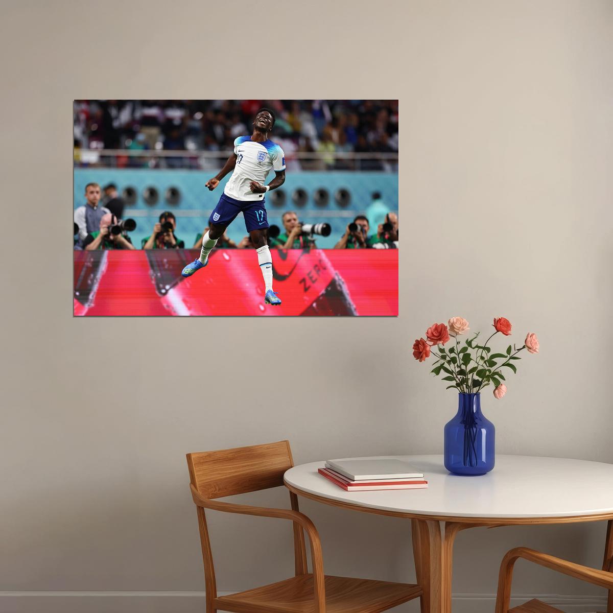 Bukayo Saka Goal Celebration England World Cup Poster Wall Art Print Home Wall Decor - xonomax