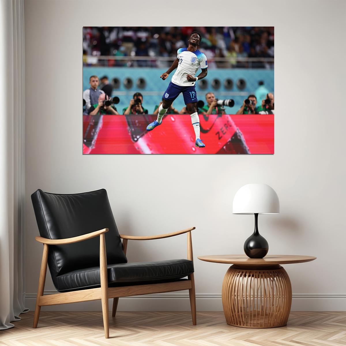 Bukayo Saka Goal Celebration England World Cup Poster Wall Art Print Home Wall Decor - xonomax