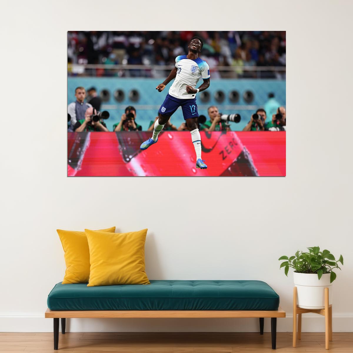 Bukayo Saka Goal Celebration England World Cup Poster Wall Art Print Home Wall Decor - xonomax