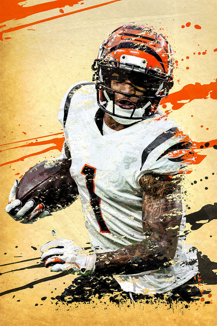 Cincinnati Bengals Ja'marr Chase Offensive Rookie Football Poster Wall Art Print Home Wall Decor - xonomax