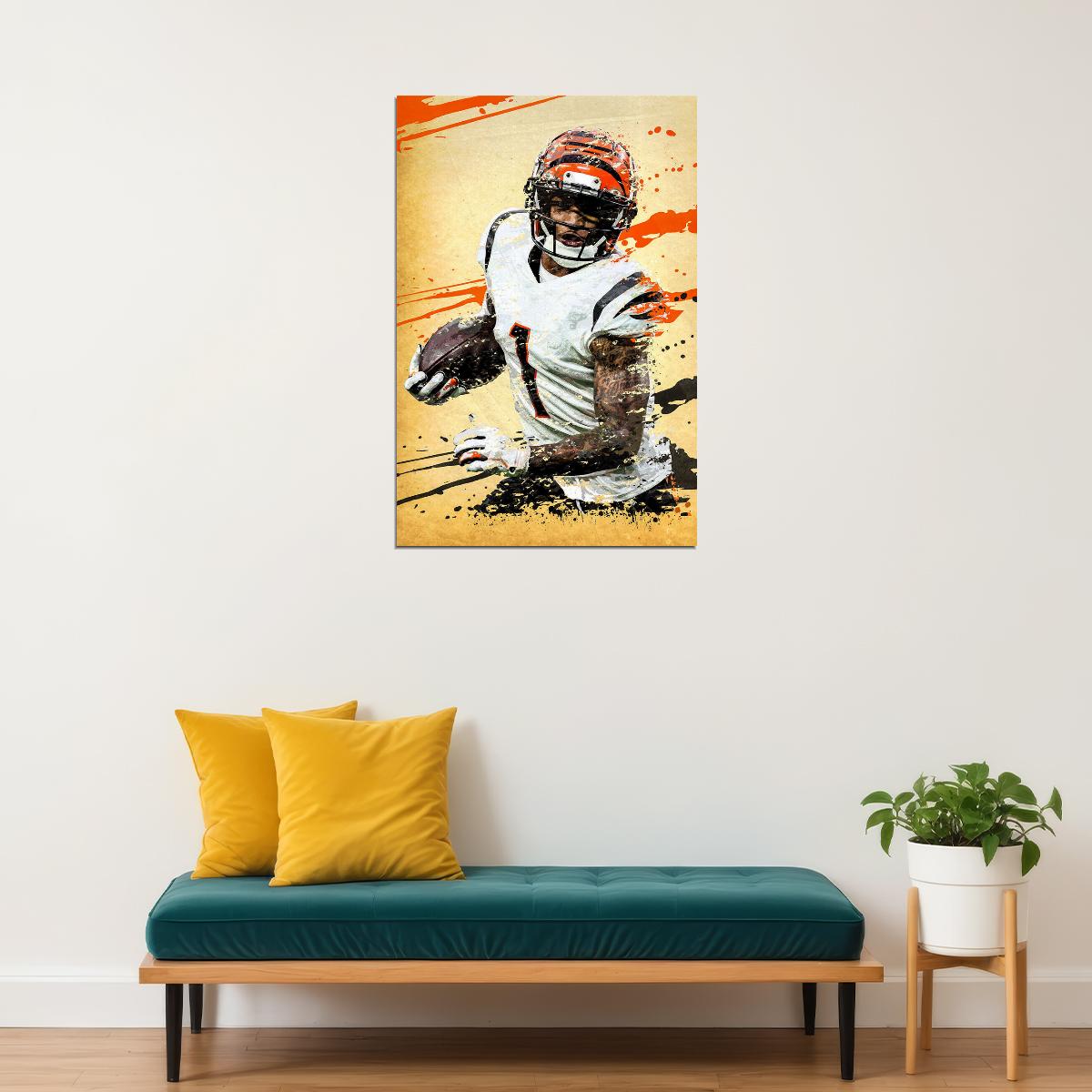 Cincinnati Bengals Ja'marr Chase Offensive Rookie Football Poster Wall Art Print Home Wall Decor - xonomax