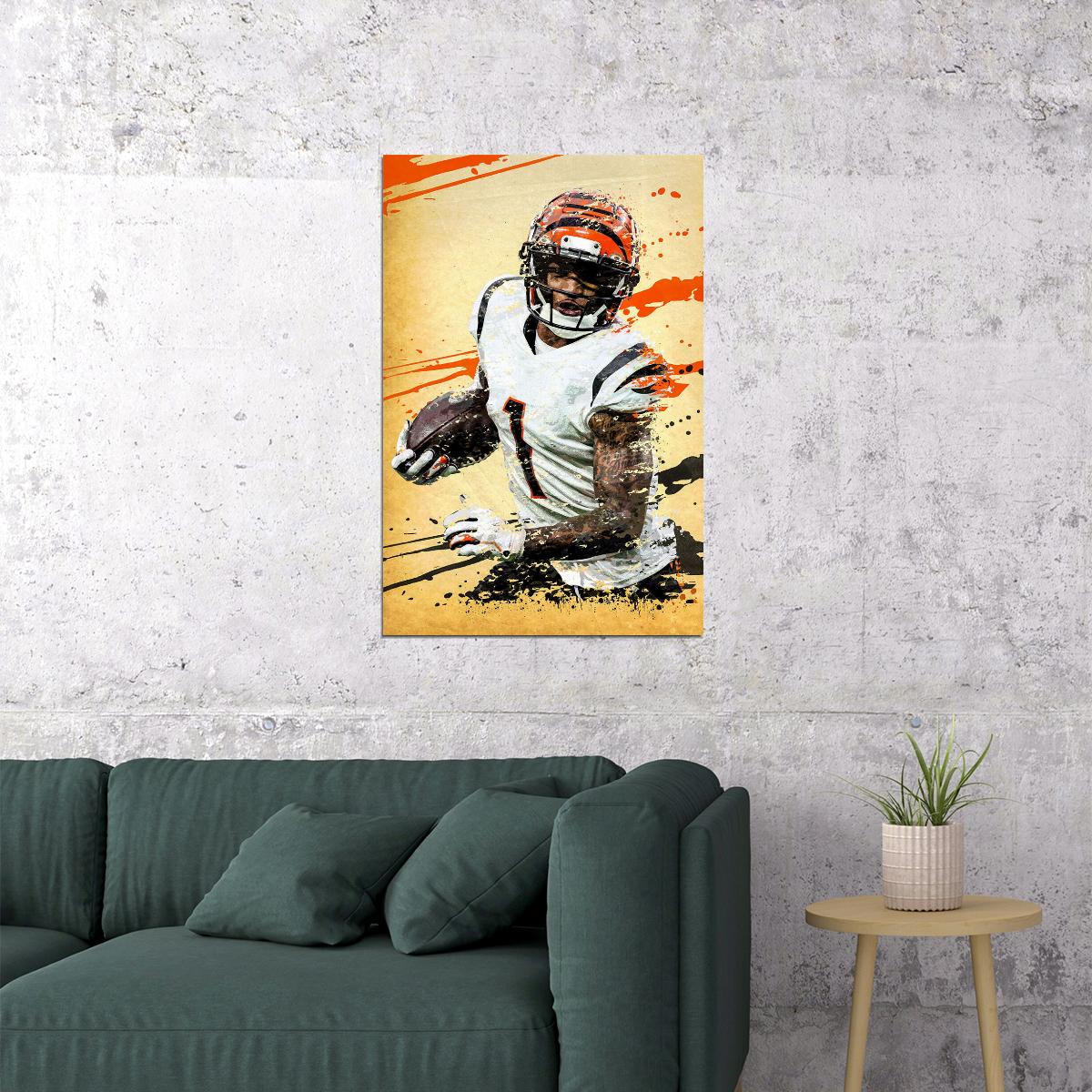 Cincinnati Bengals Ja'marr Chase Offensive Rookie Football Poster Wall Art Print Home Wall Decor - xonomax
