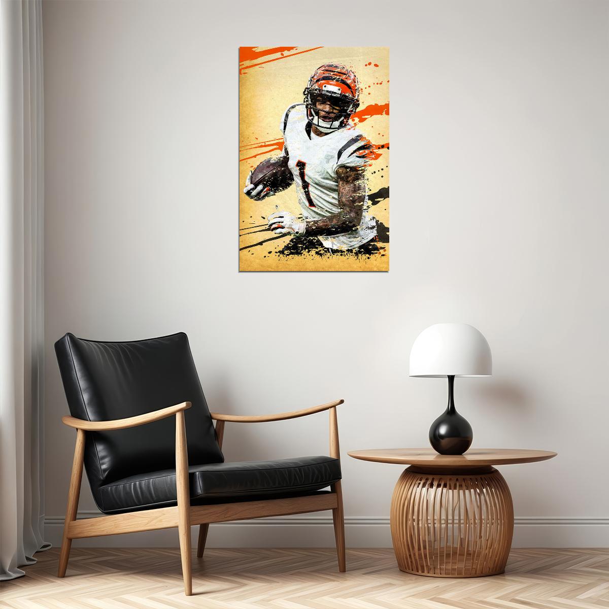 Cincinnati Bengals Ja'marr Chase Offensive Rookie Football Poster Wall Art Print Home Wall Decor - xonomax
