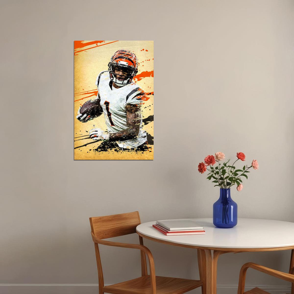 Cincinnati Bengals Ja'marr Chase Offensive Rookie Football Poster Wall Art Print Home Wall Decor - xonomax