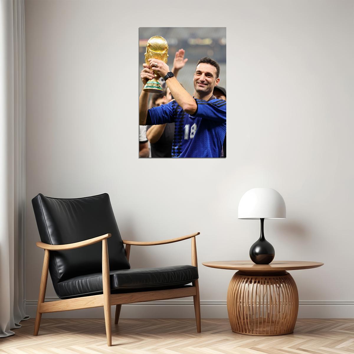 Scaloni Argentina Manager Soccer Trophy 2022 Football Champions Poster Wall Art Print Home Wall Decor