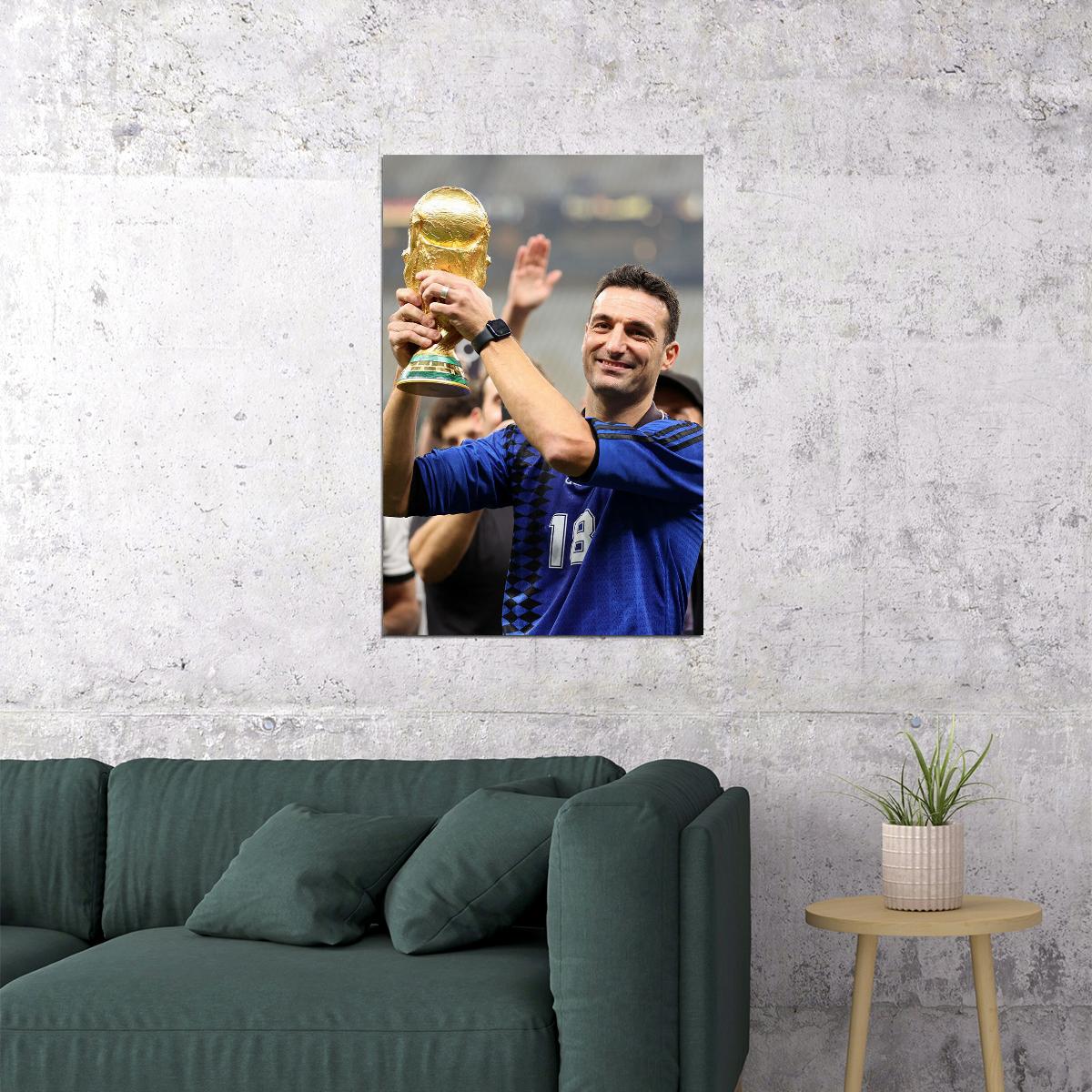 Scaloni Argentina Manager Soccer Trophy 2022 Football Champions Poster Wall Art Print Home Wall Decor