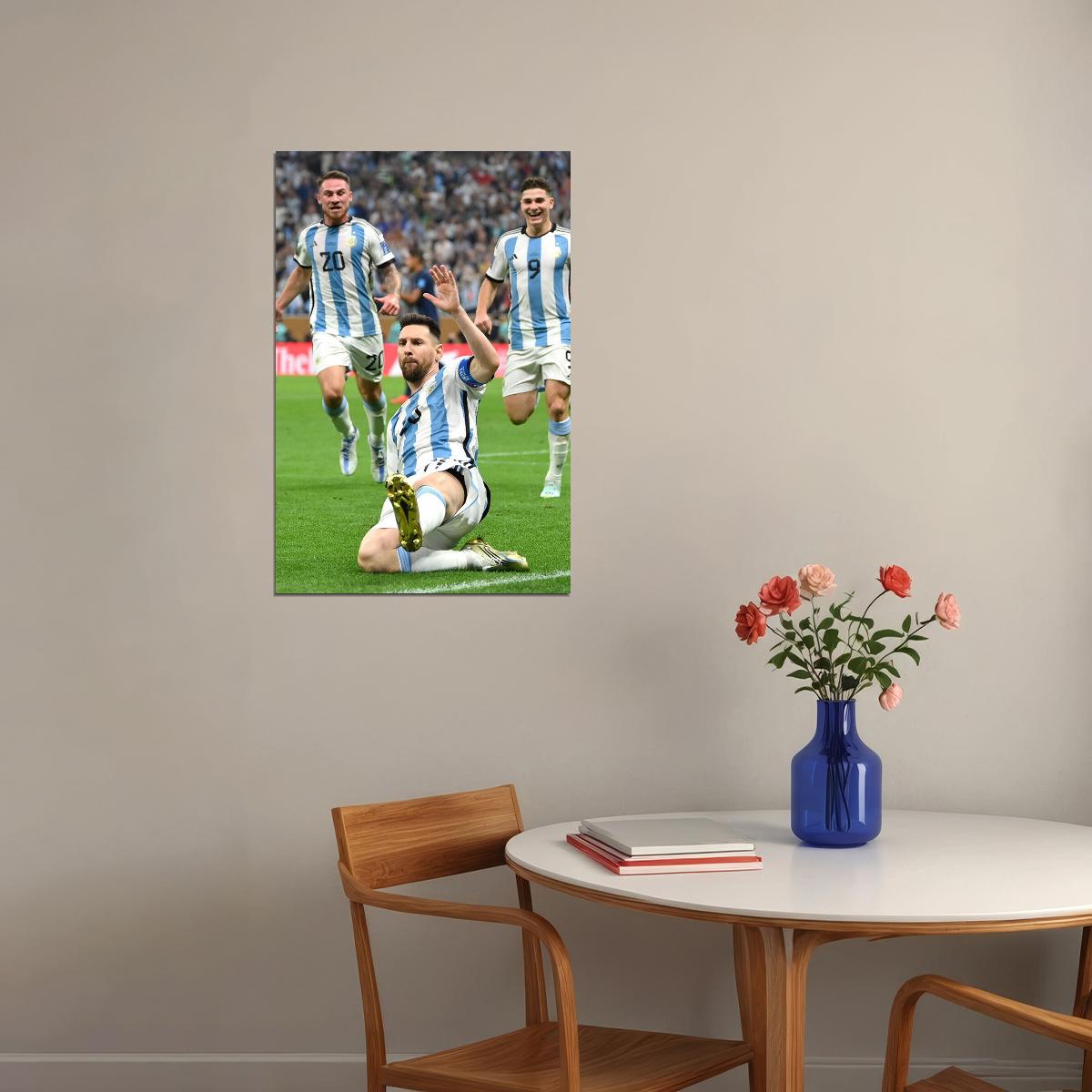 Leo Messi Celebrating Goal Soccer 2022 Football Argentina Fans Poster Wall Art Print Home Wall Decor - xonomax