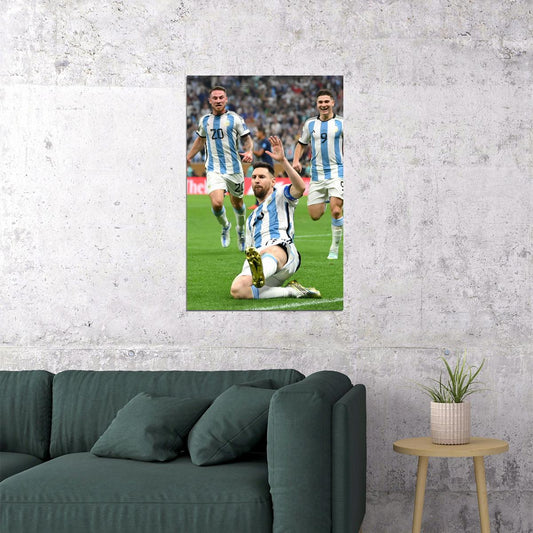 Leo Messi Celebrating Goal Soccer 2022 Football Argentina Fans Poster Wall Art Print Home Wall Decor - xonomax