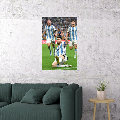 Leo Messi Celebrating Goal Soccer 2022 Football Argentina Fans Poster Wall Art Print Home Wall Decor - xonomax