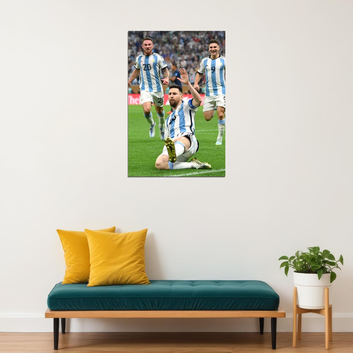 Leo Messi Celebrating Goal Soccer 2022 Football Argentina Fans Poster Wall Art Print Home Wall Decor - xonomax