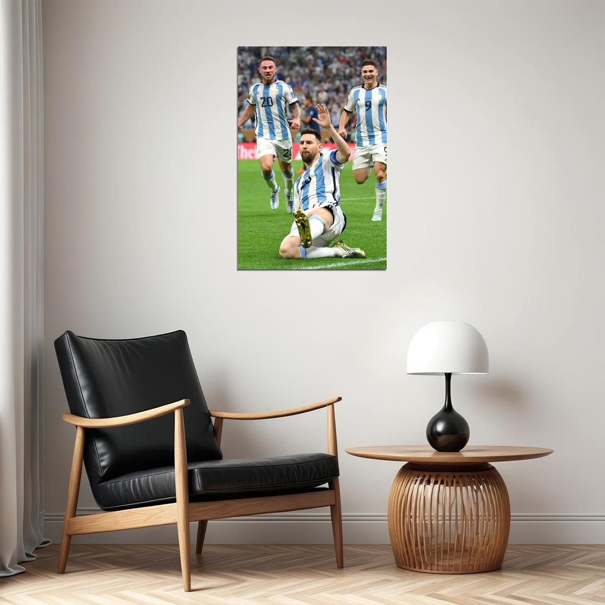 Leo Messi Celebrating Goal Soccer 2022 Football Argentina Fans Poster Wall Art Print Home Wall Decor - xonomax