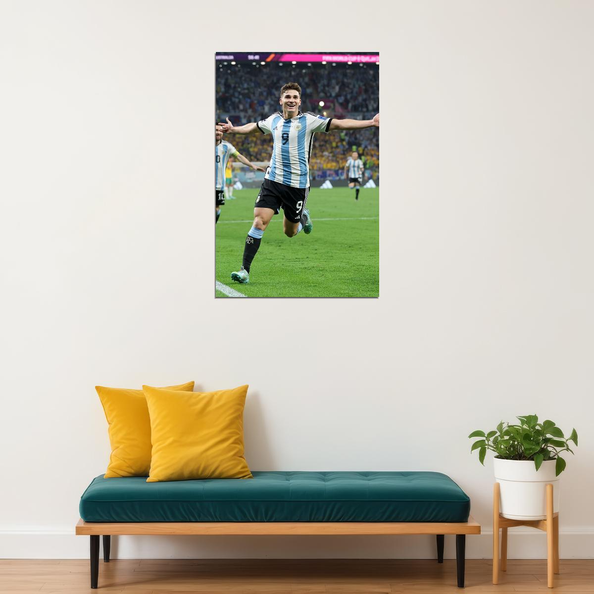 Julian Alvarez Goal Celebration Argentina World Cup Poster Wall Art Print Home Wall Decor - xonomax